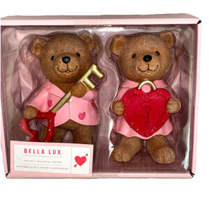 Bella Lux Valentines Bear Set Heart Lock & Key Figurine Tabletop Decor 5.75"